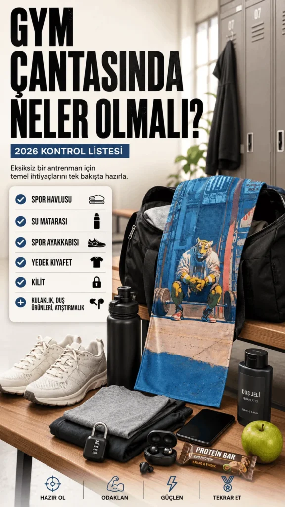 Spor salonu çantası hazırlığı için temel gereksinimleri içeren profesyonel ekipman kontrol listesi